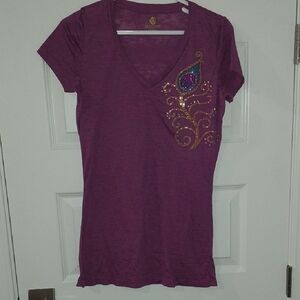 Lily Lotus Purple V-Neck Tee with Embellishment